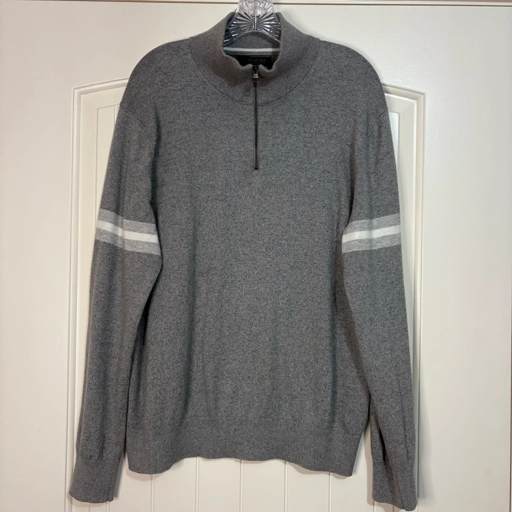 BANANA REPUBLIC Men Lg Pima Cotton Cashmere Blend Grey 1/4 Zip Sweater Normcore
